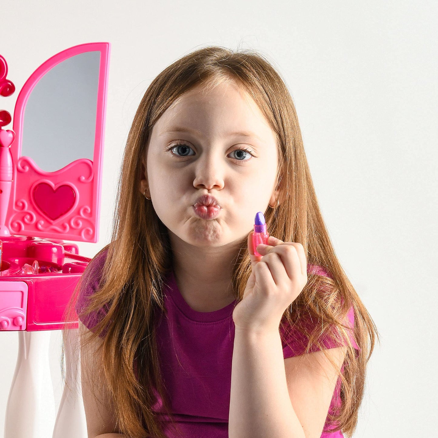 Play22 Pretend Play Girls Vanity Set with Mirror & Stool – 21-Piece Lights & Sounds Vanity Table