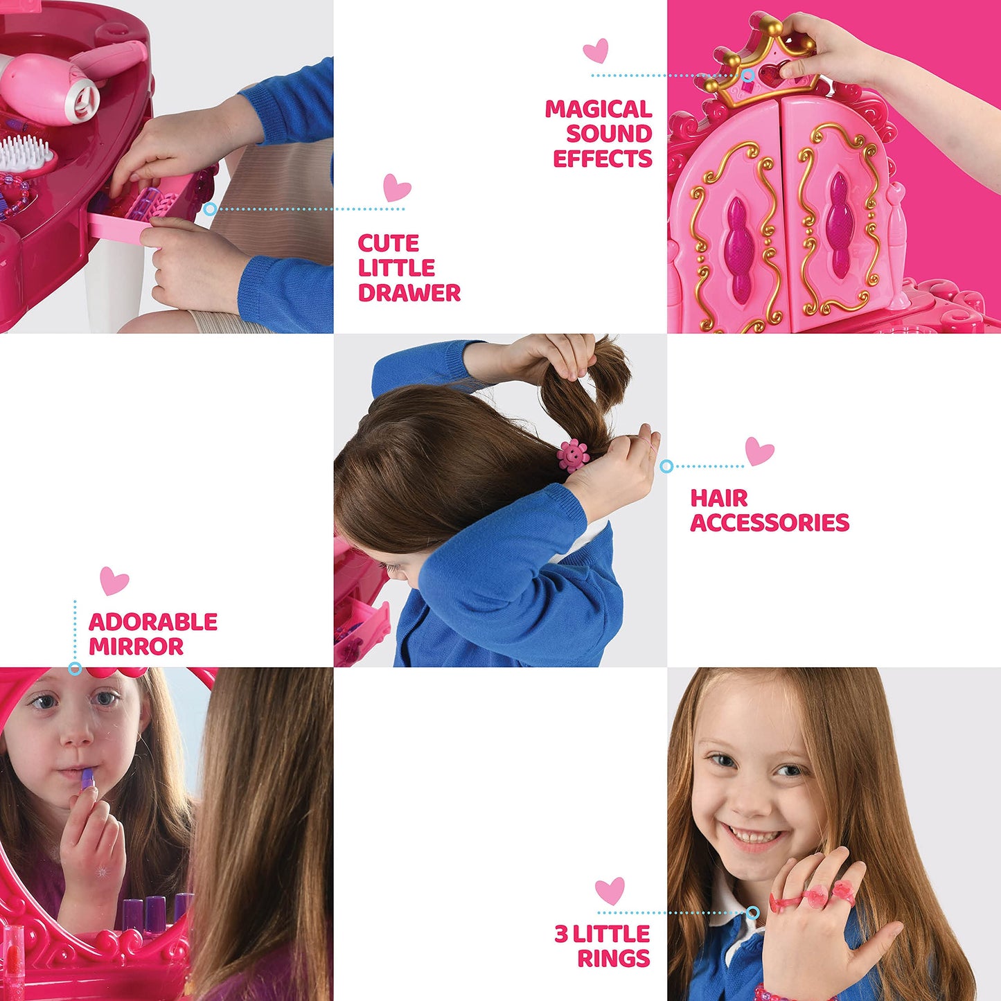 Play22 Pretend Play Girls Vanity Set with Mirror & Stool – 21-Piece Lights & Sounds Vanity Table