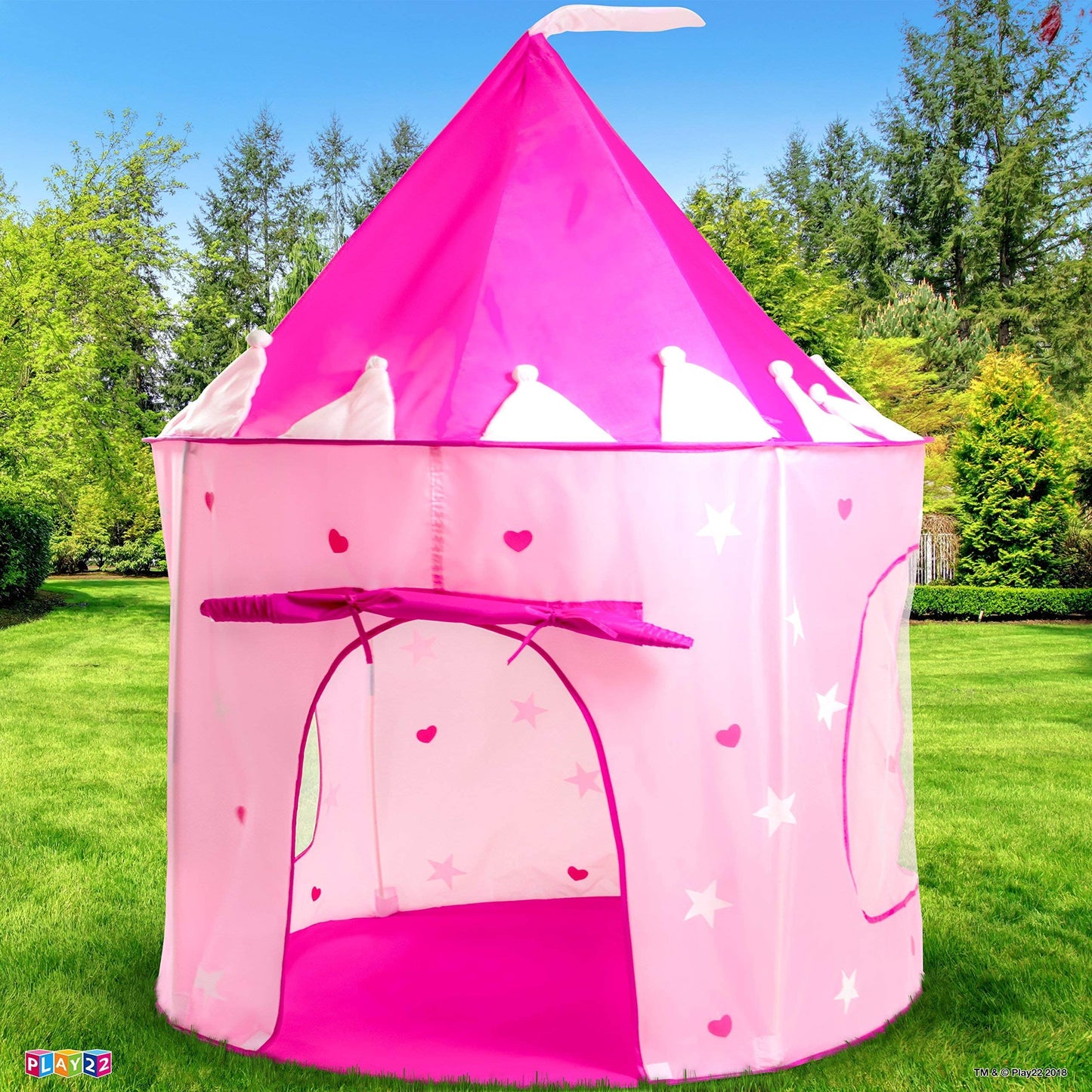 Play22 Play Tent Princess Castle Pink — Glow-in-the-Dark Stars, Portable Pop-Up Indoor/Outdoor