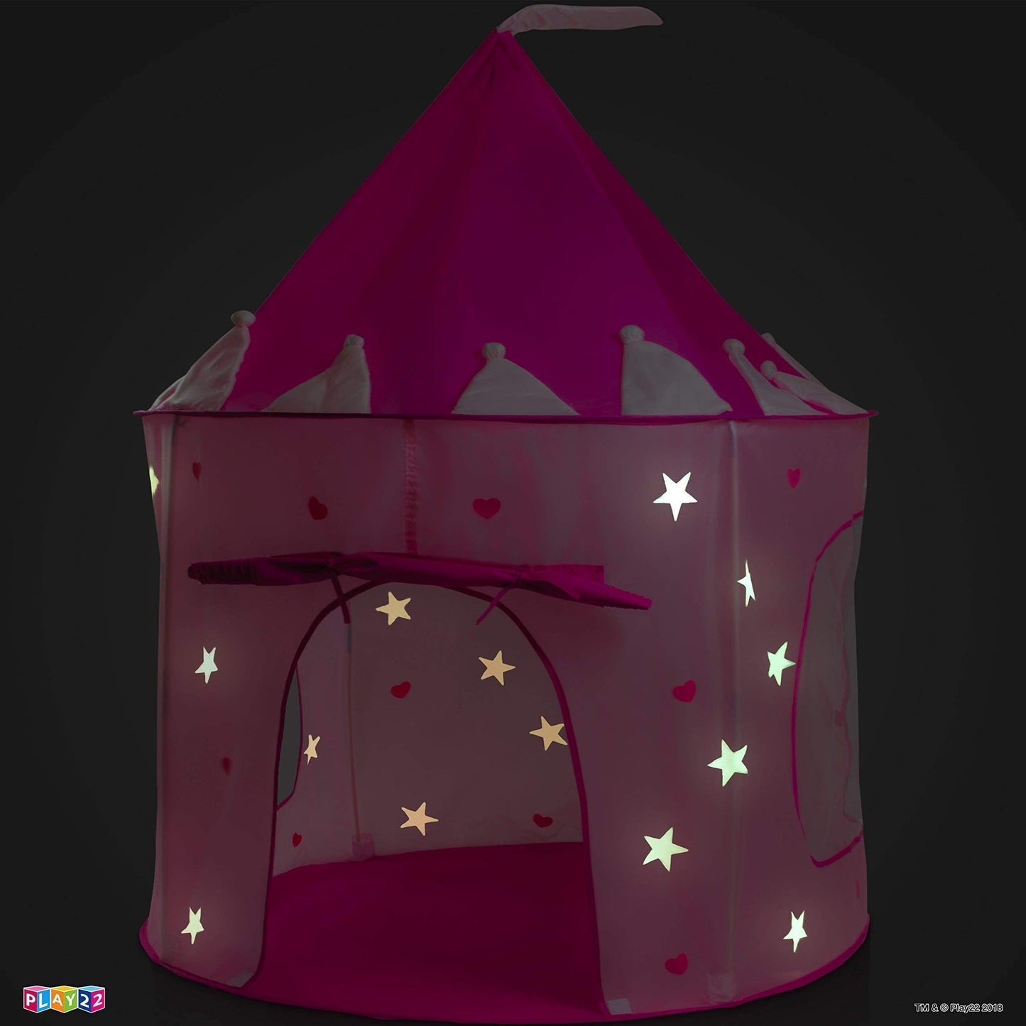 Play22 Play Tent Princess Castle Pink — Glow-in-the-Dark Stars, Portable Pop-Up Indoor/Outdoor