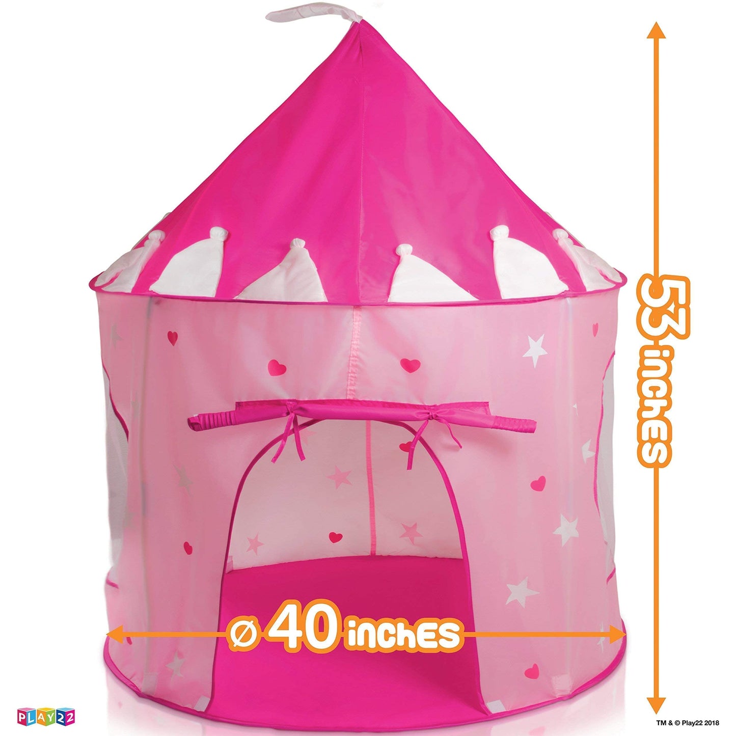 Play22 Play Tent Princess Castle Pink — Glow-in-the-Dark Stars, Portable Pop-Up Indoor/Outdoor