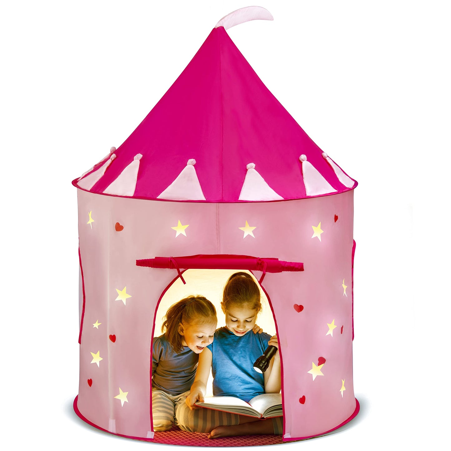 Play22 Play Tent Princess Castle Pink — Glow-in-the-Dark Stars, Portable Pop-Up Indoor/Outdoor