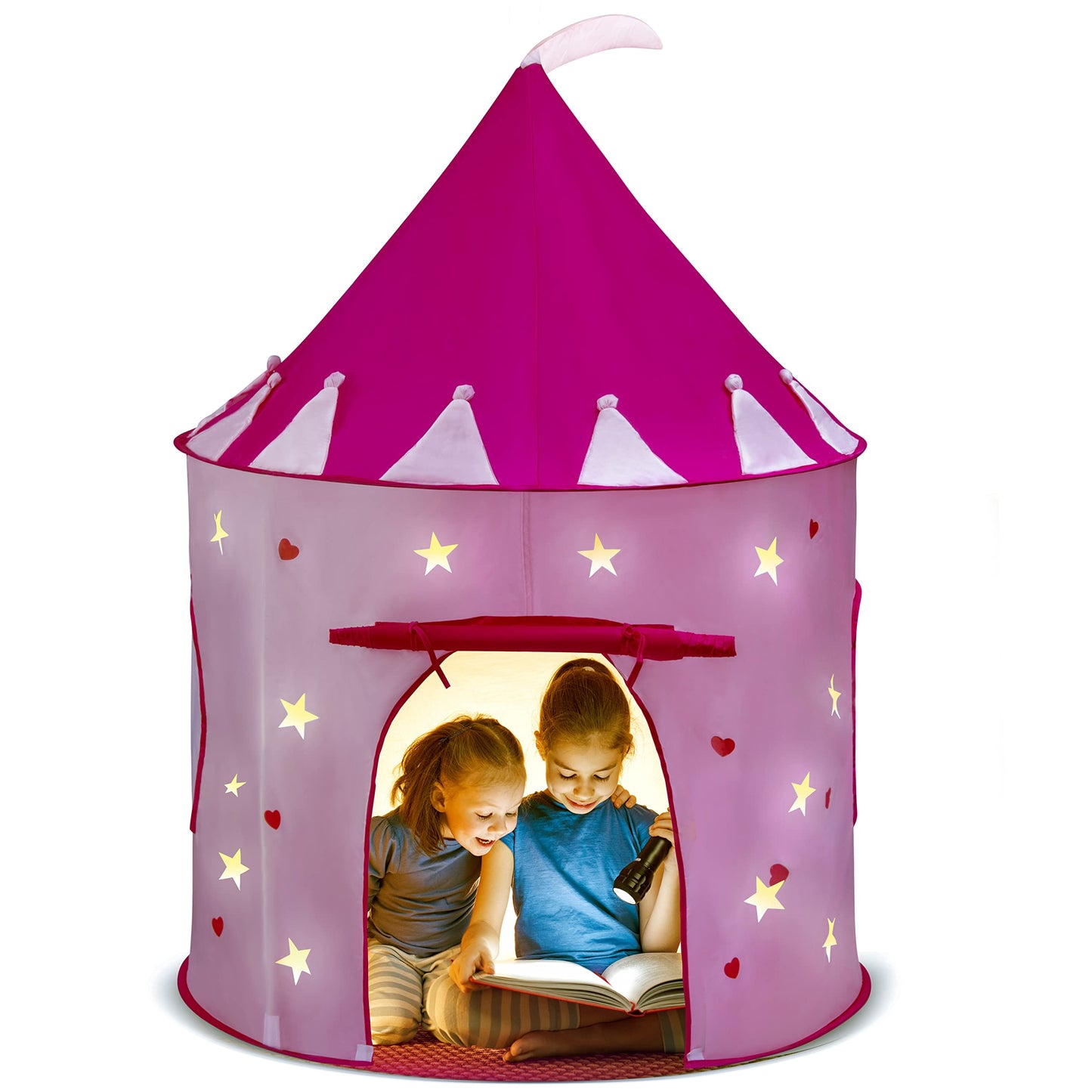 Play22 Play Tent Princess Castle Pink — Glow-in-the-Dark Stars, Portable Pop-Up Indoor/Outdoor
