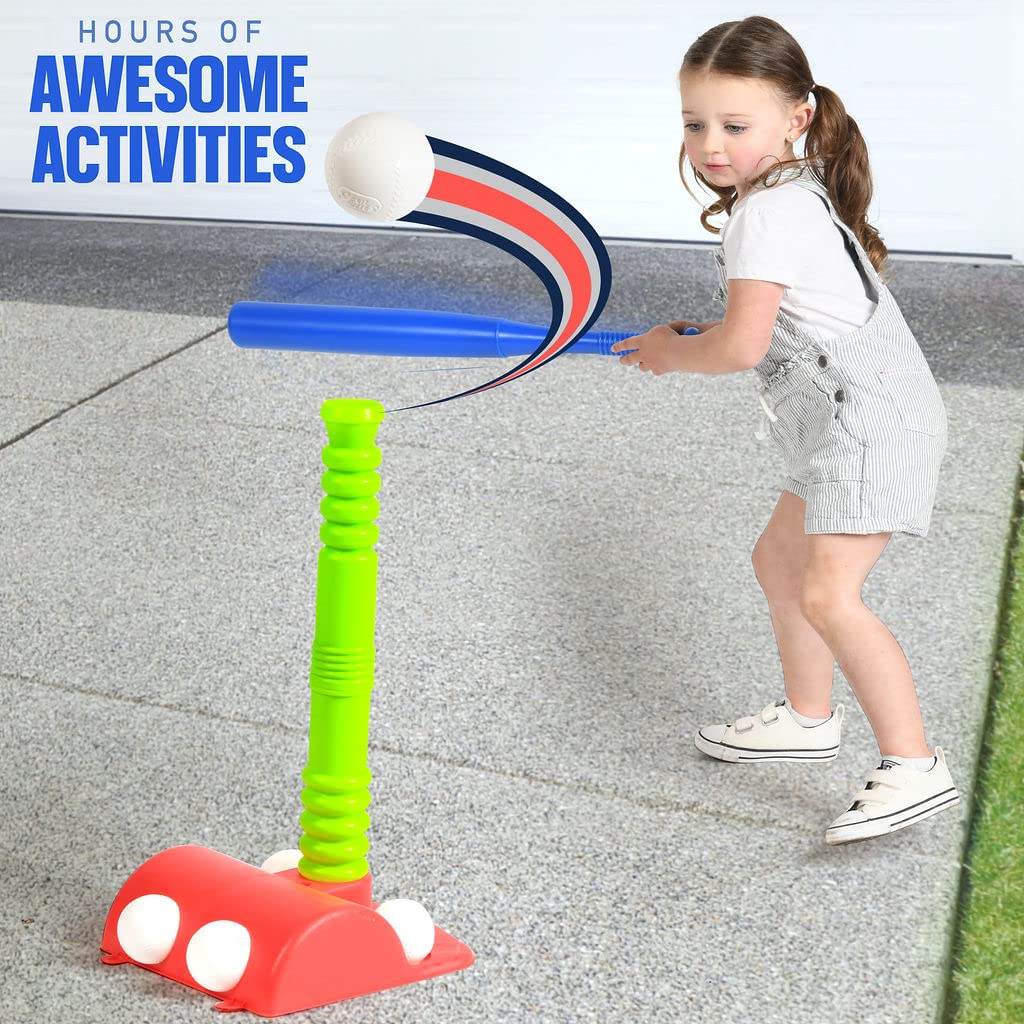 Play22 T Ball Set for Toddlers – 23in Batting Tee, 8 Balls, Wall-Mount Stand