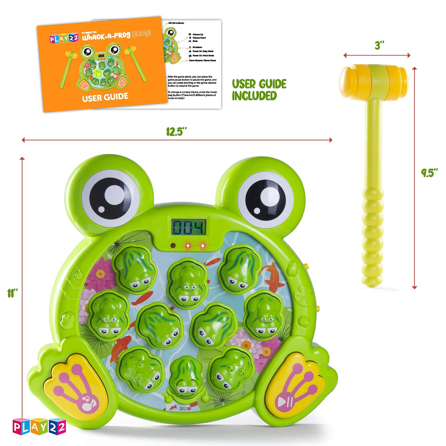 Play22 Whack A Frog Game for Toddlers – 38 Levels, 2 Modes, Multilingual Lights & Sounds