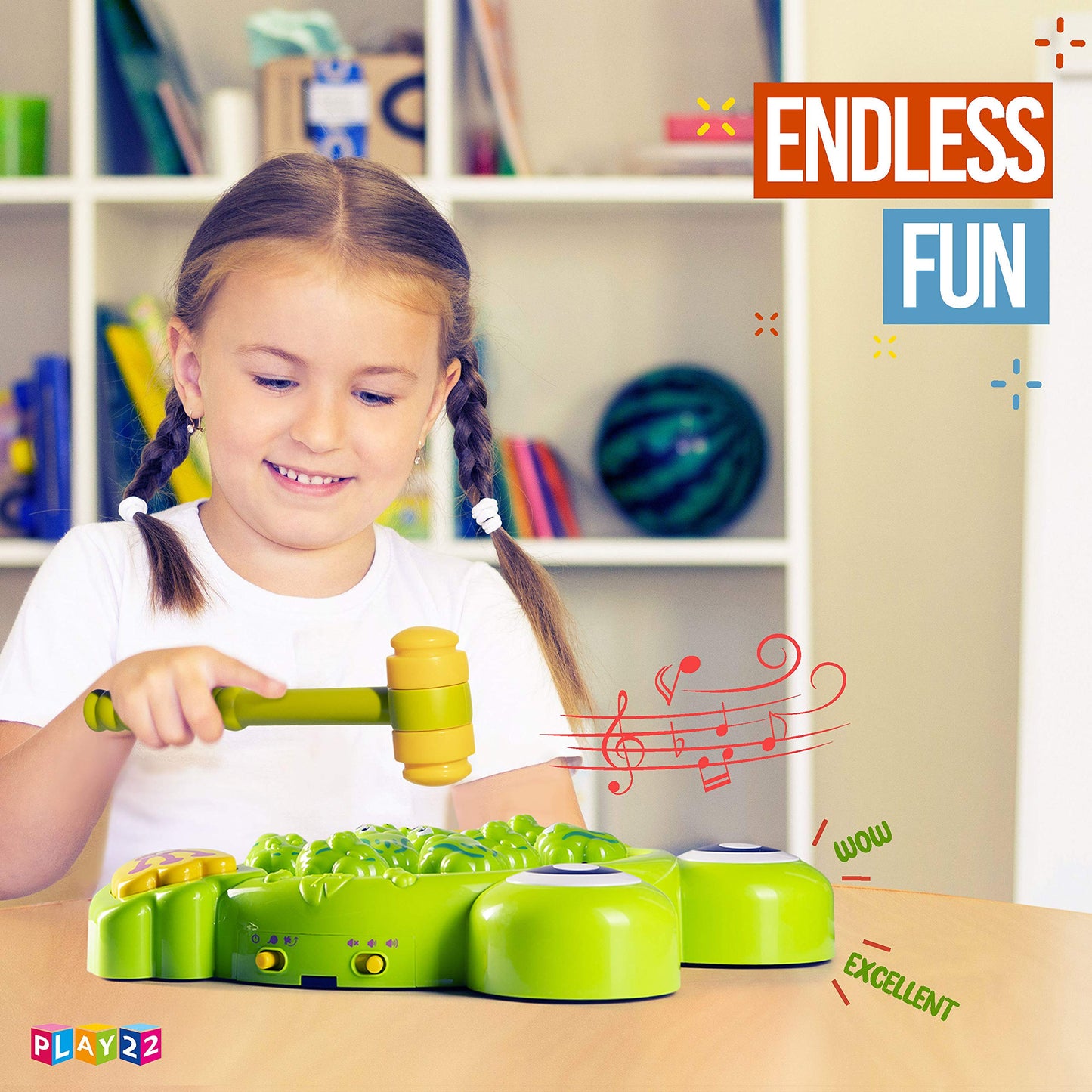 Play22 Whack A Frog Game for Toddlers – 38 Levels, 2 Modes, Multilingual Lights & Sounds