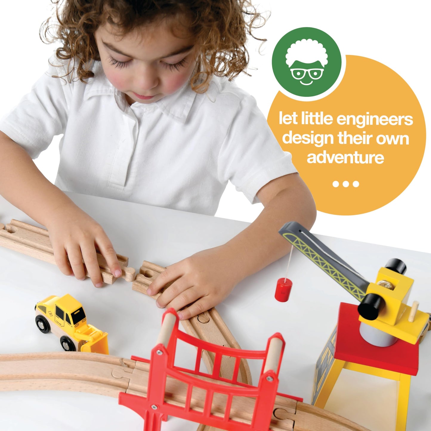 Play22 Wooden Train Set Toddler Toys - 38-Piece Wood Train Track Set with Crane & Bridge