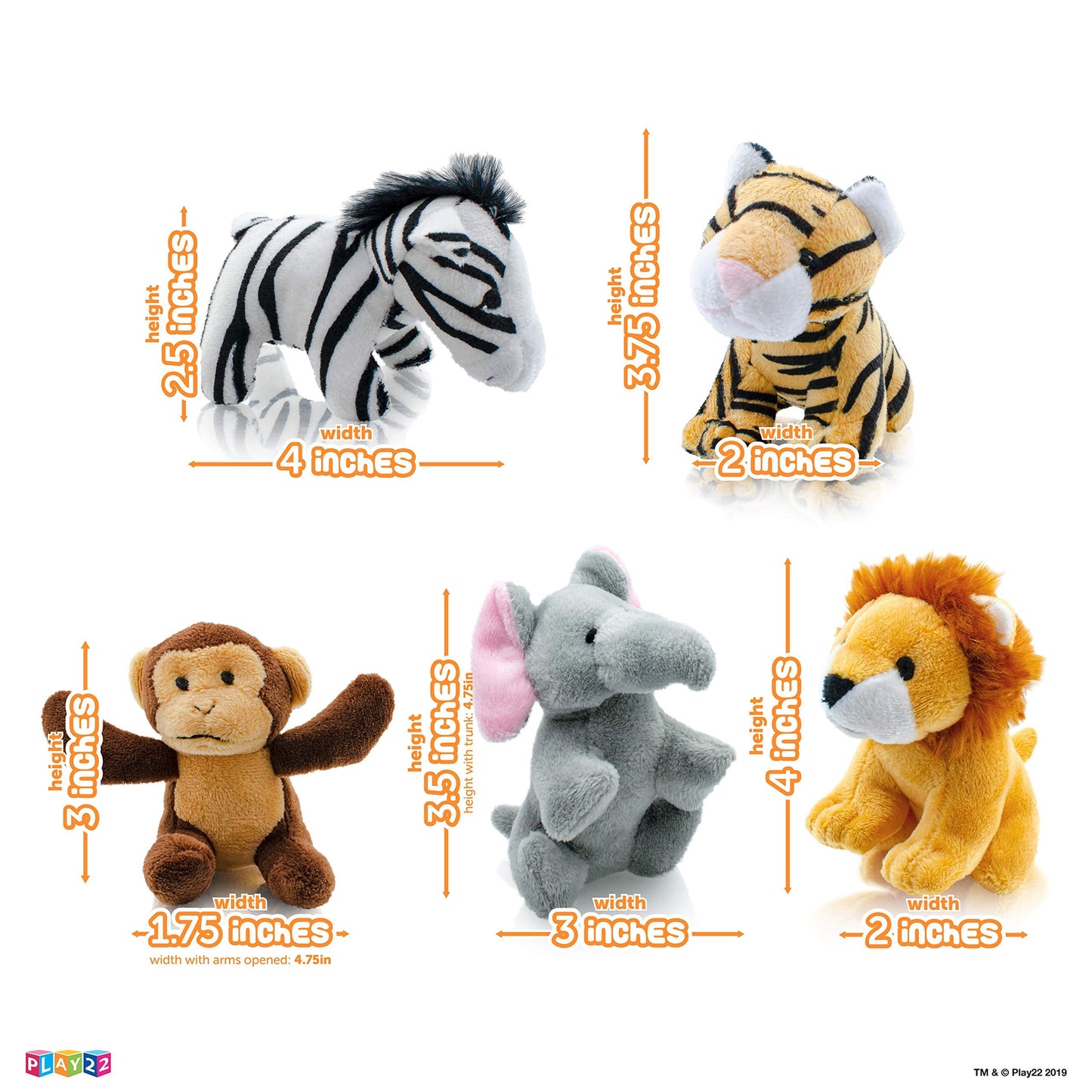 Play22 6-Piece Plush Talking Jungle Animals Set with Carrier - Elephant, Tiger, Lion, Zebra, Monkey