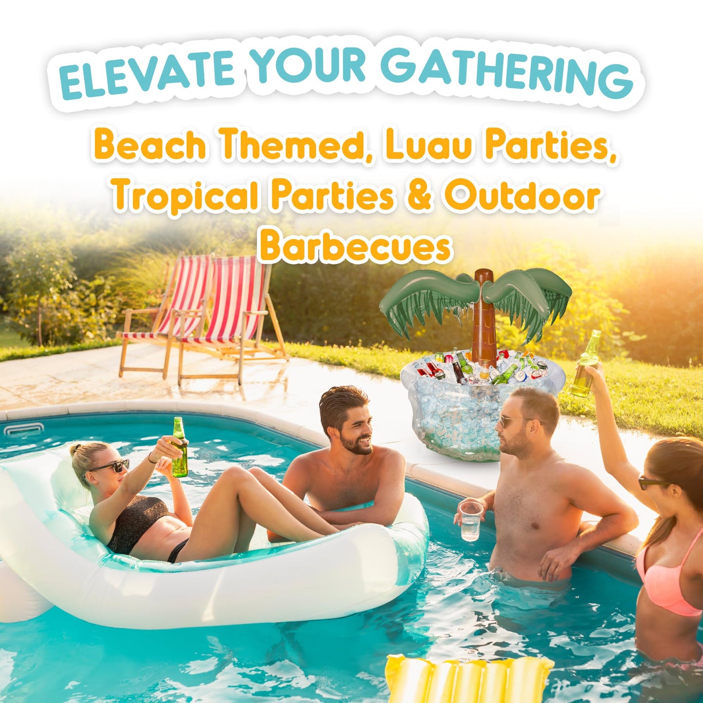 Playbees Inflatable Palm Tree Cooler 28 Inch - Blow Up Palm Tree Party Cooler for Pool Luau & Summer Parties