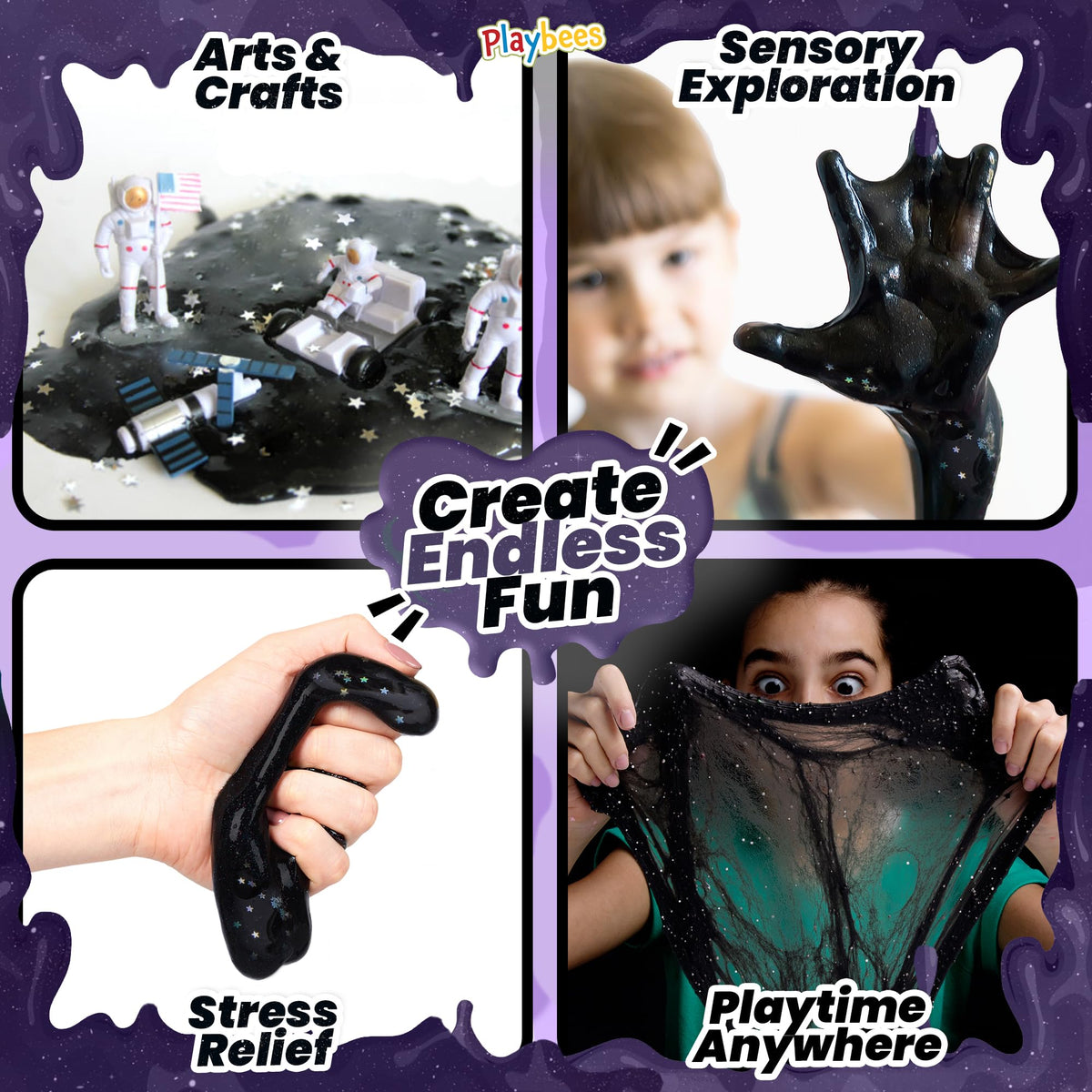 Playbees Black Nebula Slime 24-Pack | Galaxy Party Favors, Non-Sticky, Arts & Crafts