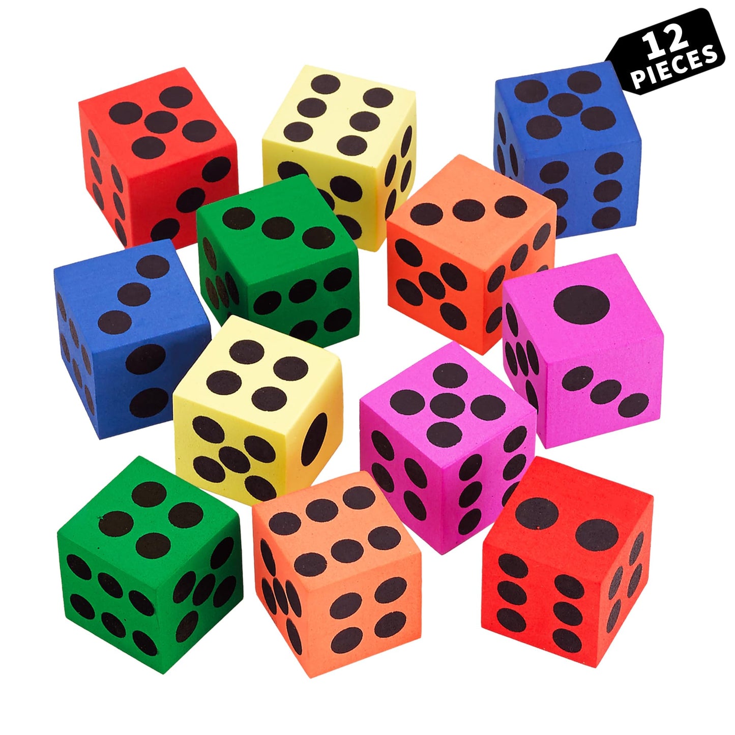 Playbees Big Foam Dice Set (12-Pack) – Jumbo Colorful Classroom & Party Dice