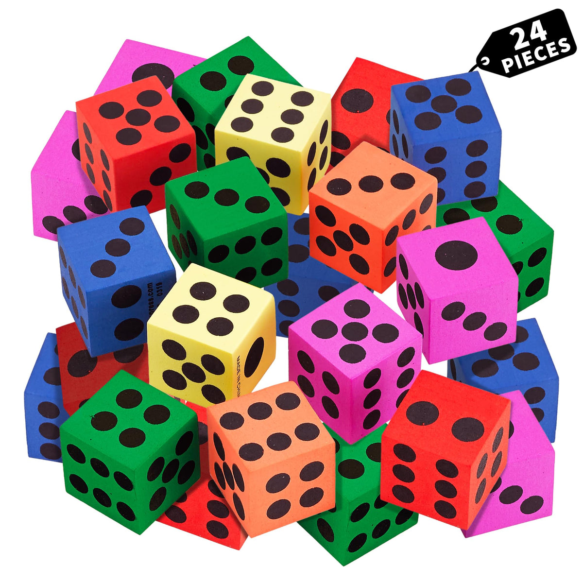 Playbees Big Foam Dice Set – 24-Pack Jumbo Colorful Classroom Dice for Math Games