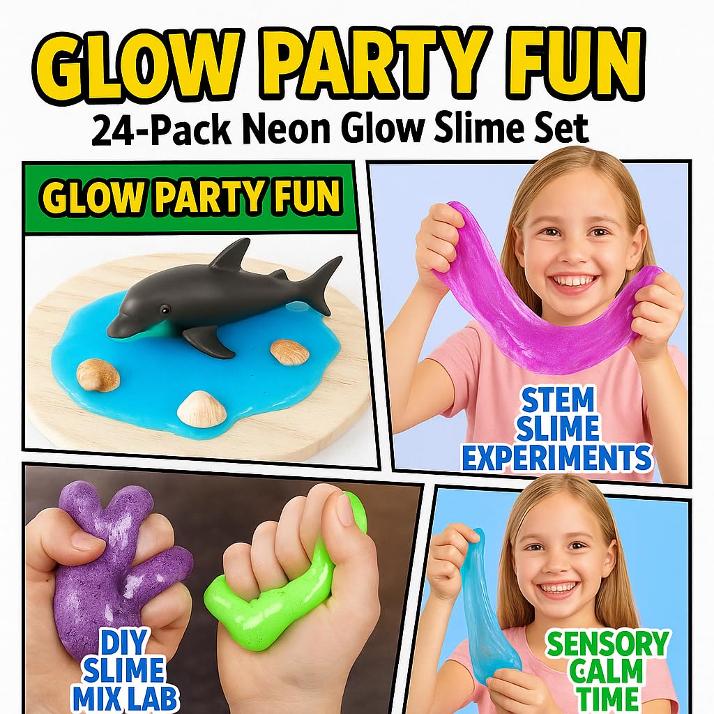 Playbees Glow in The Dark Slime – 24 Pack Neon Party Favors for Kids (Ages 5+)