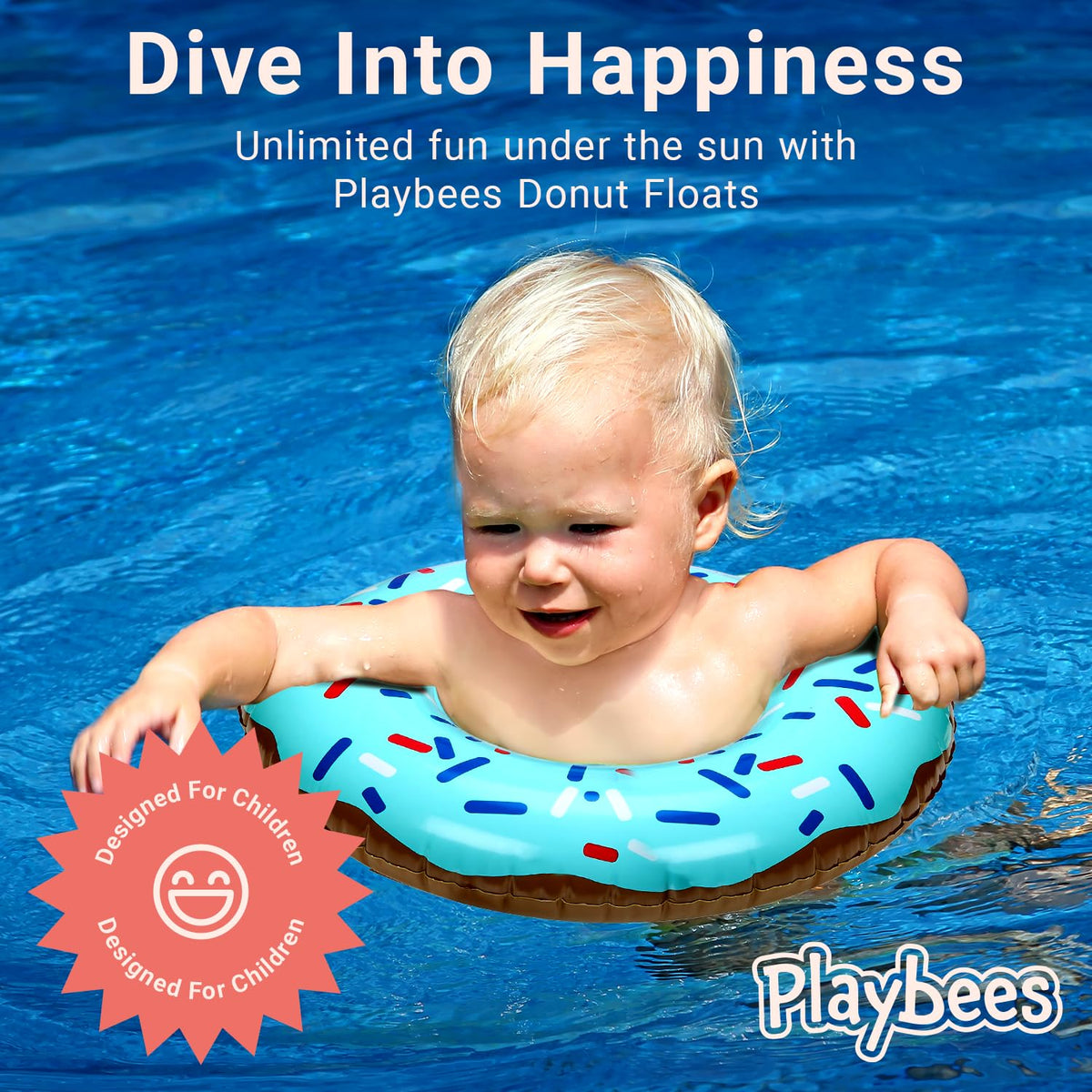 Playbees Sprinkle Donut Pool Floats – 4 Pack, 20-Inch