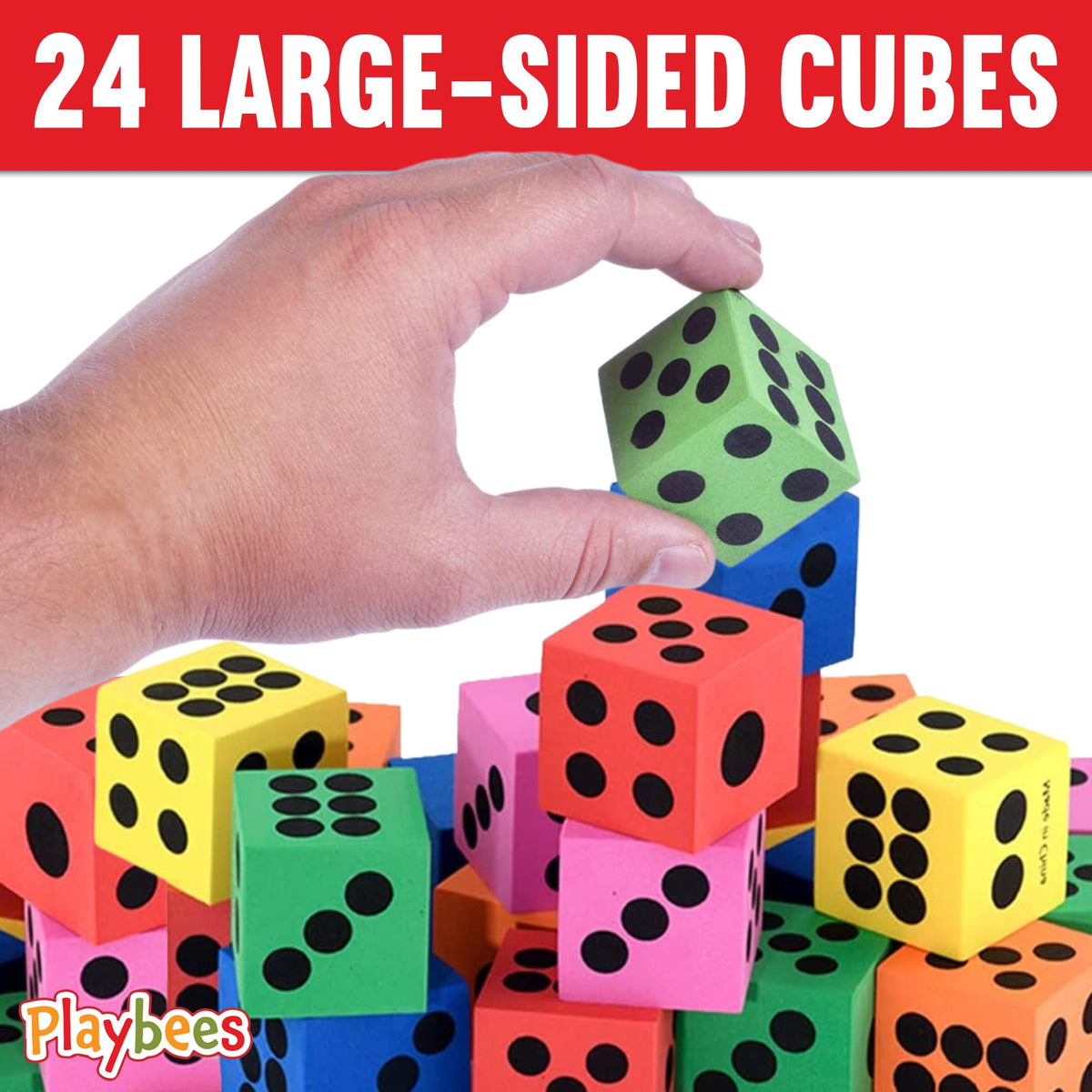 Playbees Big Foam Dice Set – 24-Pack Jumbo Colorful Classroom Dice for Math Games