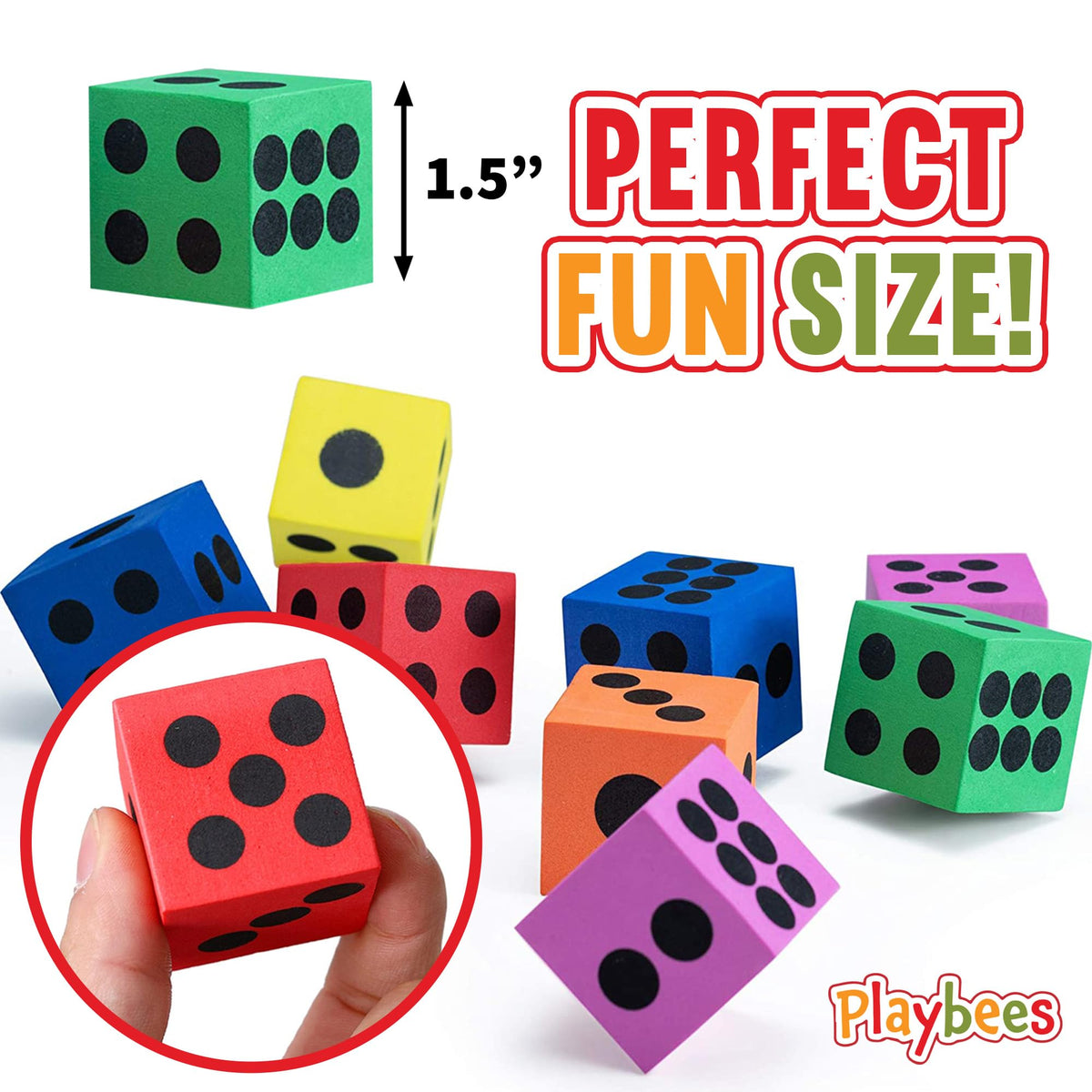 Playbees Big Foam Dice Set – 24-Pack Jumbo Colorful Classroom Dice for Math Games