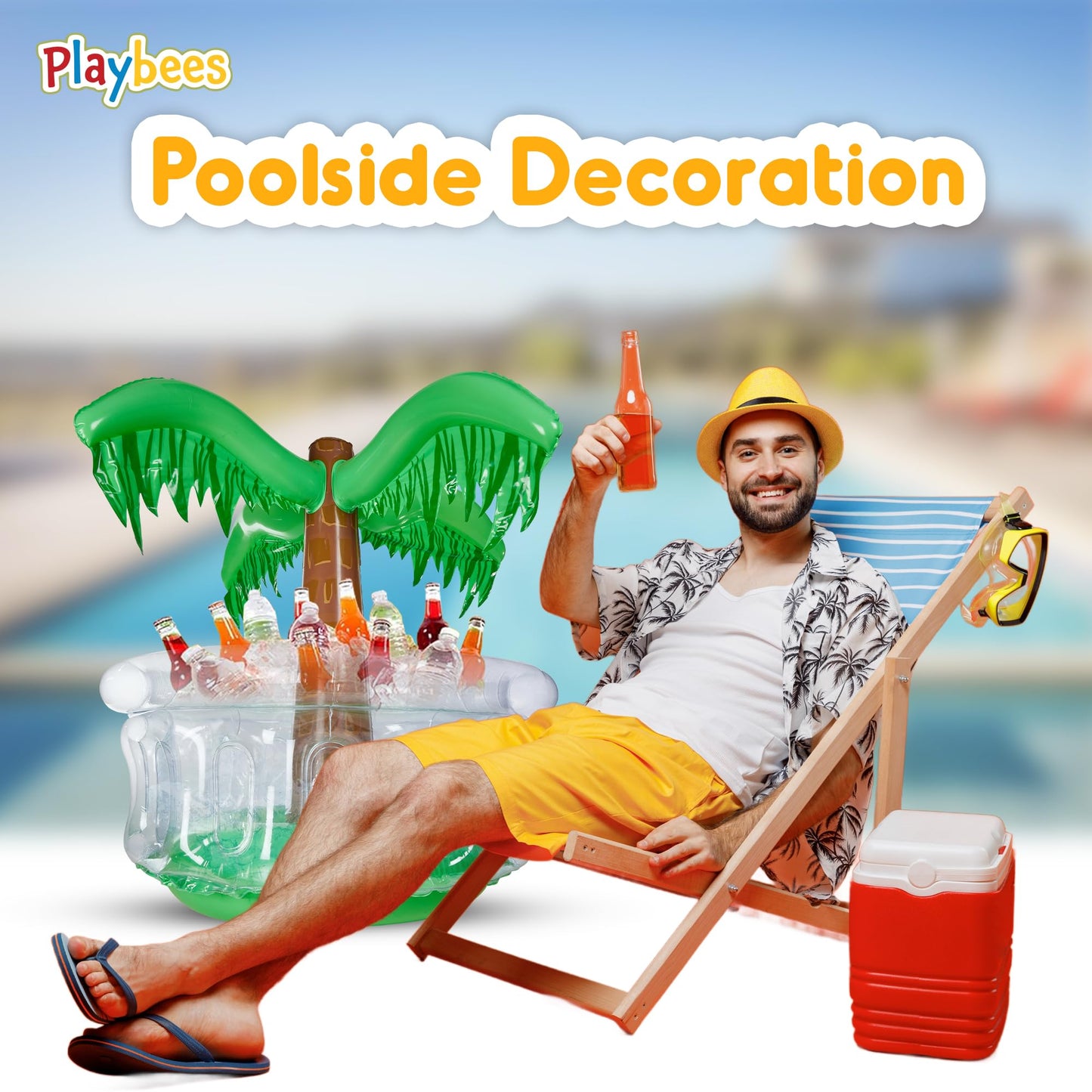 Playbees Inflatable Palm Tree Cooler 28 Inch - Blow Up Palm Tree Party Cooler for Pool Luau & Summer Parties
