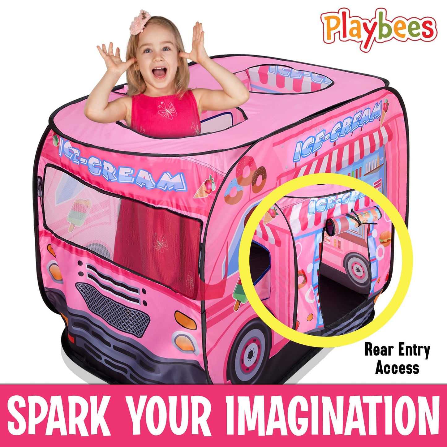 Playbees Musical Ice Cream Truck Pop Up Tent for Toddlers – 43.5 x 28 x 26.5 in, Indoor & Outdoor