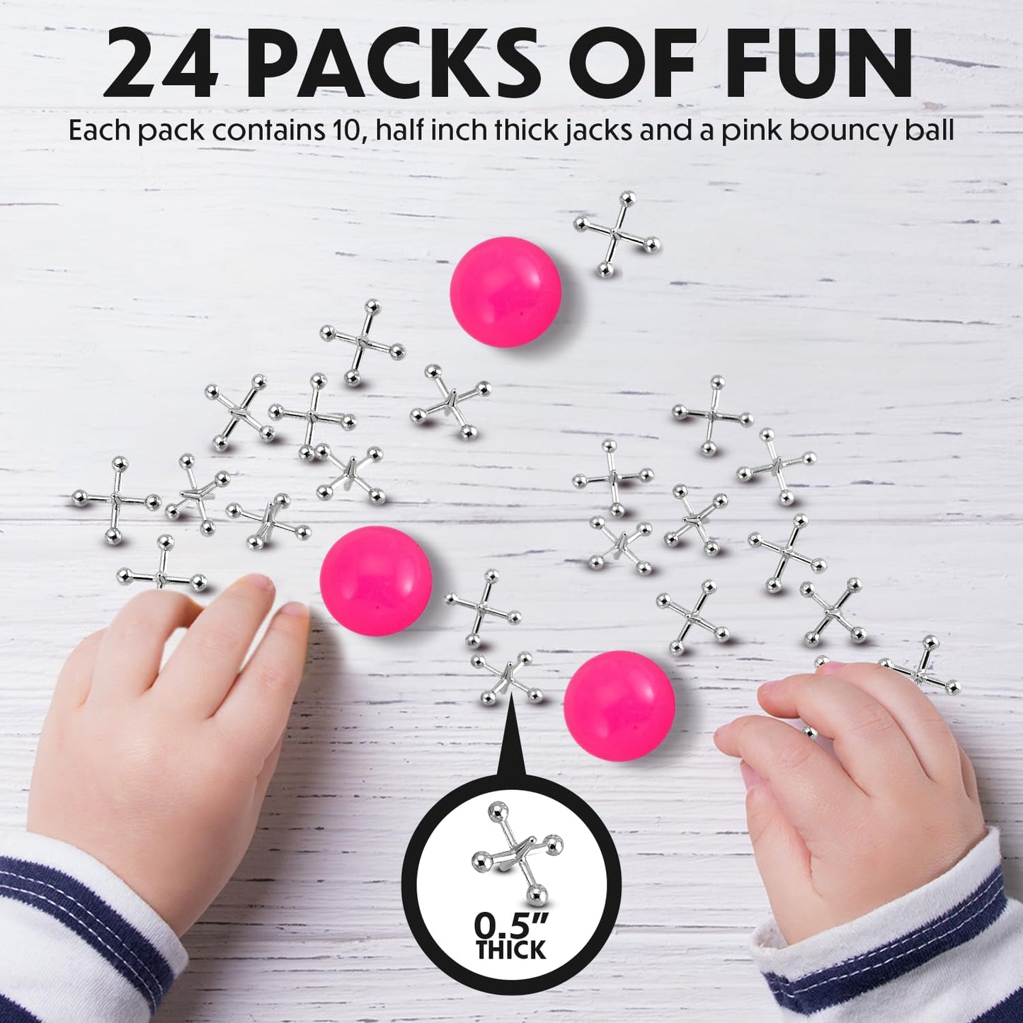 Playbees Metal Jacks Game Set – 24-Pack with Ball | Classic Jacks for Fun & Skill