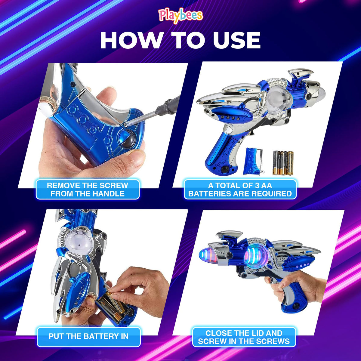Playbees Light-Up Noise Blaster - Blue (11.5 in) with Futuristic Space FX