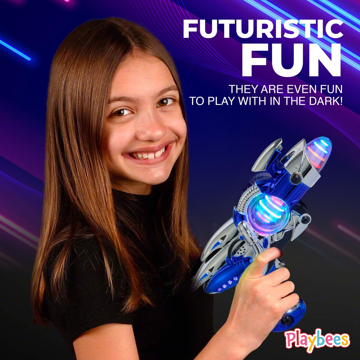 Playbees Light-Up Noise Blaster - Blue (11.5 in) with Futuristic Space FX