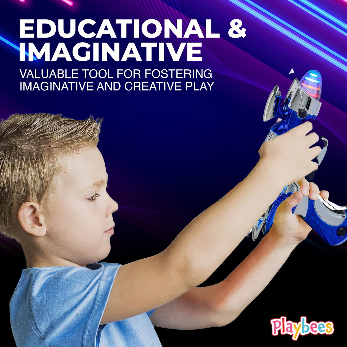 Playbees Light-Up Noise Blaster - Blue (11.5 in) with Futuristic Space FX