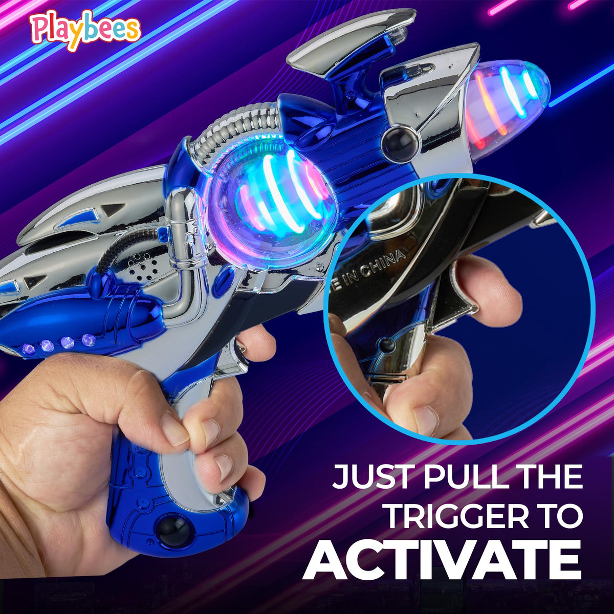 Playbees Light-Up Noise Blaster - Blue (11.5 in) with Futuristic Space FX