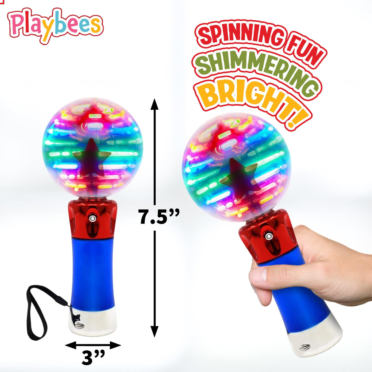 Playbees Light Up Spinning Wand – Magic LED Ball, Sensory Toy, Glow Wand for Kids