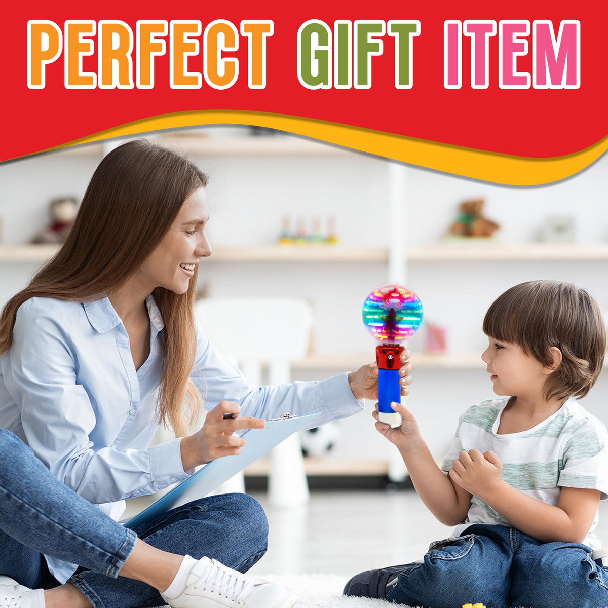 Playbees Light Up Spinning Wand – Magic LED Ball, Sensory Toy, Glow Wand for Kids
