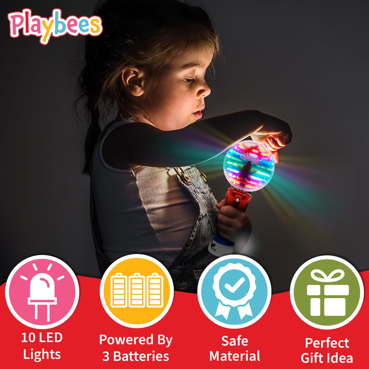 Playbees Light Up Spinning Wand – Magic LED Ball, Sensory Toy, Glow Wand for Kids