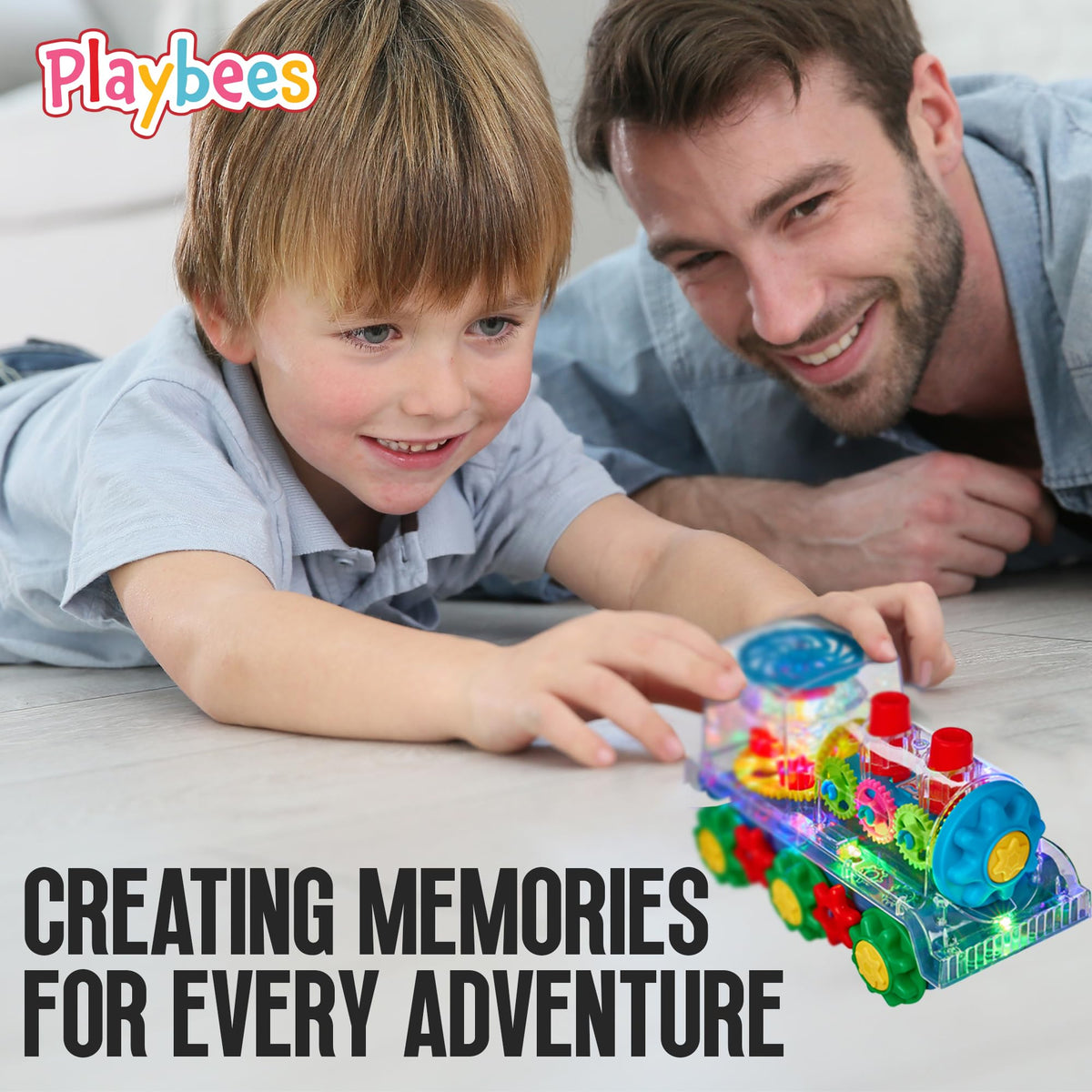 Playbees Light Up Train - Transparent Gear Car for Crawling, Music & Early Learning