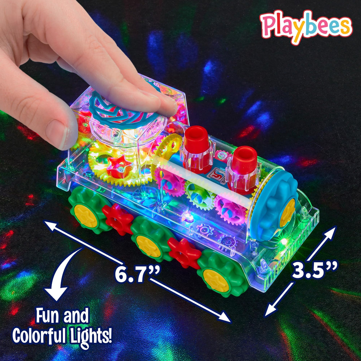 Playbees Light Up Train - Transparent Gear Car for Crawling, Music & Early Learning