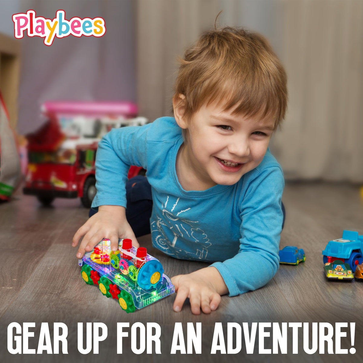 Playbees Light Up Train - Transparent Gear Car for Crawling, Music & Early Learning