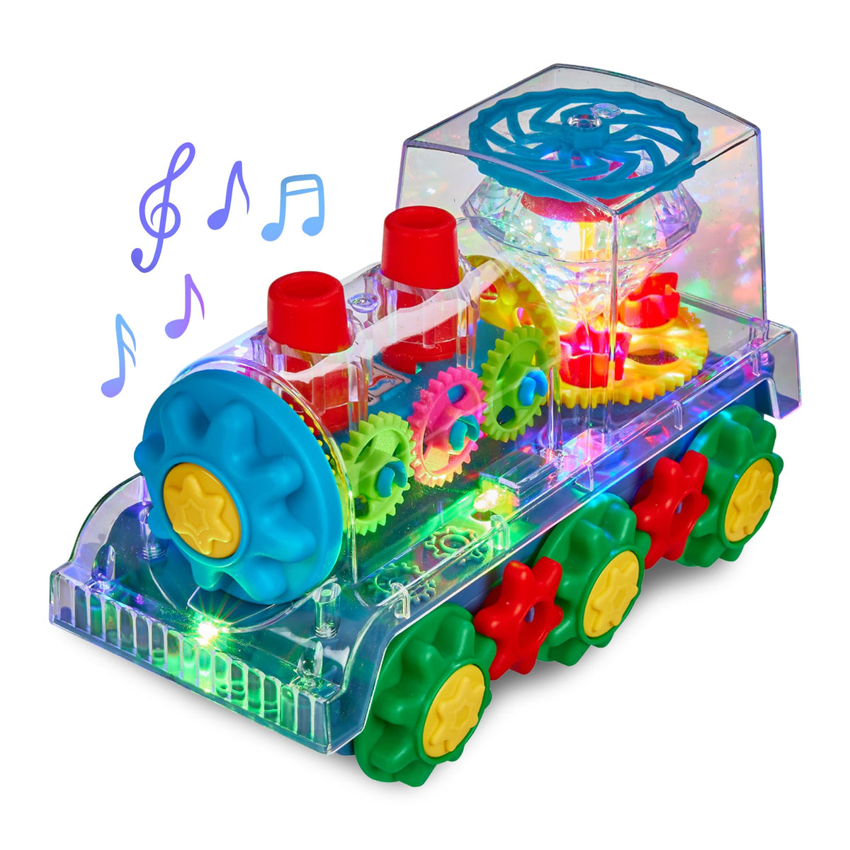 Playbees Light Up Train - Transparent Gear Car for Crawling, Music & Early Learning