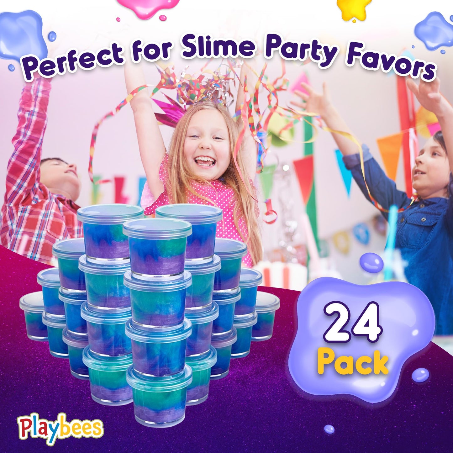 Playbees Mini Galaxy Slime 24 Pack – Marble Unicorn Slime Party Favors