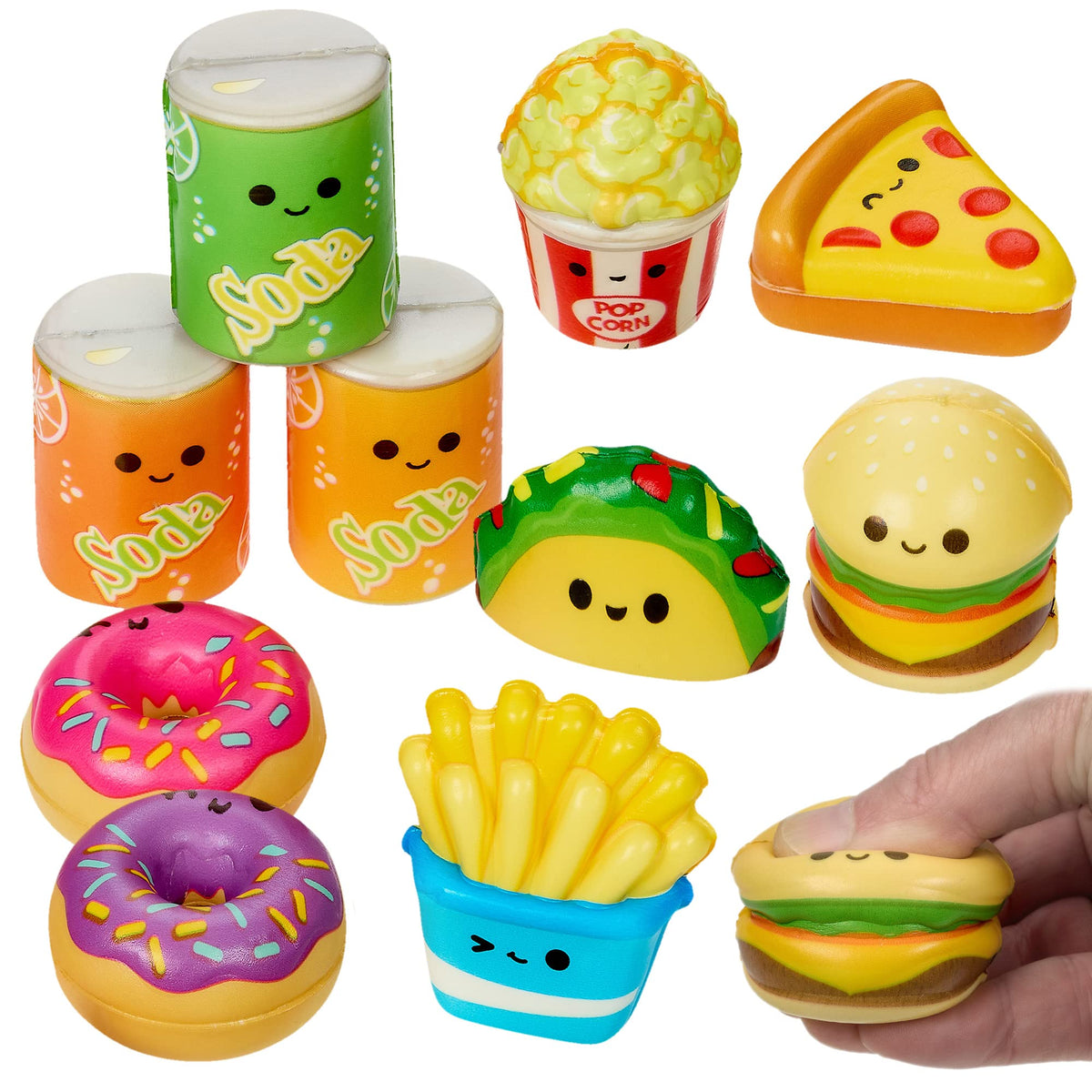 Playbees Mini Squish Fast Food Toys – 10 Pack, Sensory Fidgets for Kids