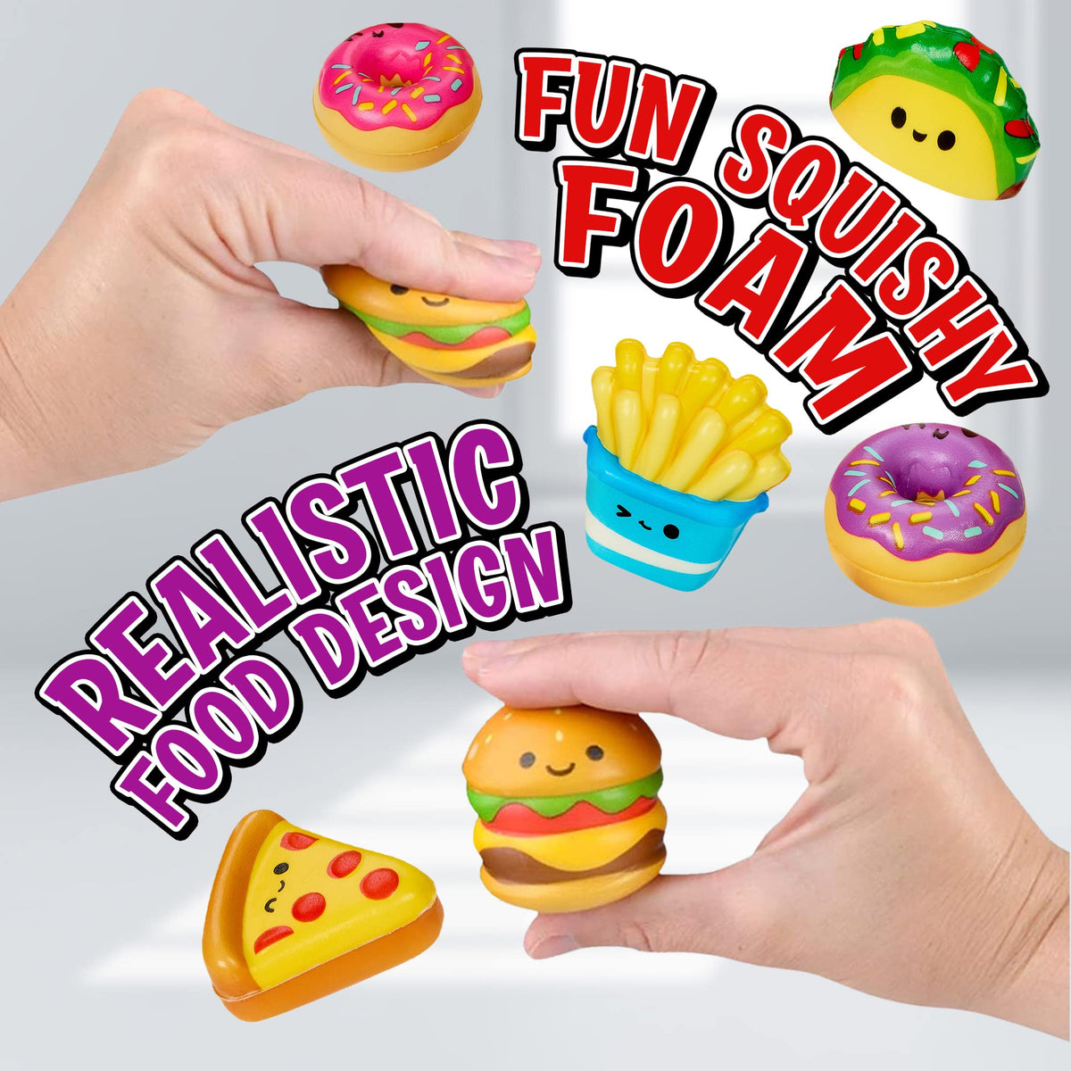 Playbees Mini Squish Fast Food Toys – 10 Pack, Sensory Fidgets for Kids
