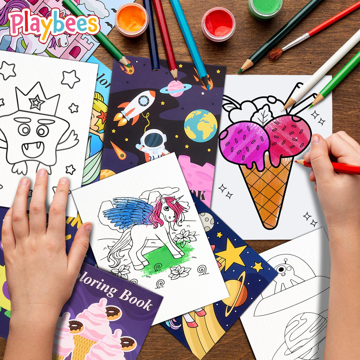 Playbees 20PK Assorted Coloring Books – 5 Themes, 5x7 in, Ages 3-8