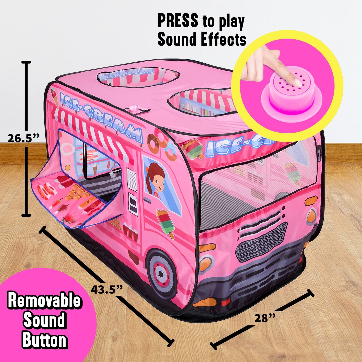 Playbees Musical Ice Cream Truck Pop Up Tent for Toddlers – 43.5 x 28 x 26.5 in, Indoor & Outdoor