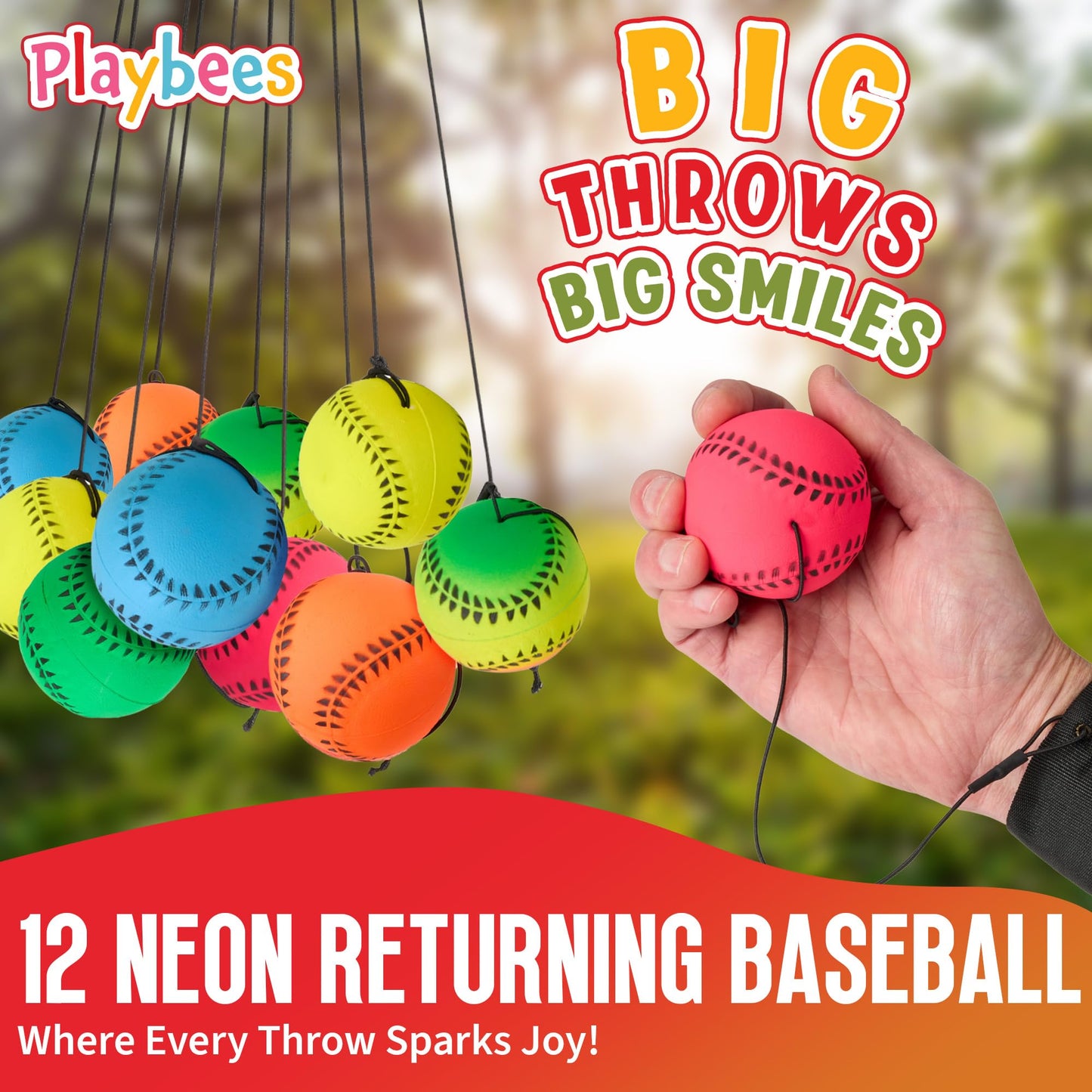 Playbees Neon Reactive Wrist Baseballs – 12 Pack for Kids’ Outdoor Practice