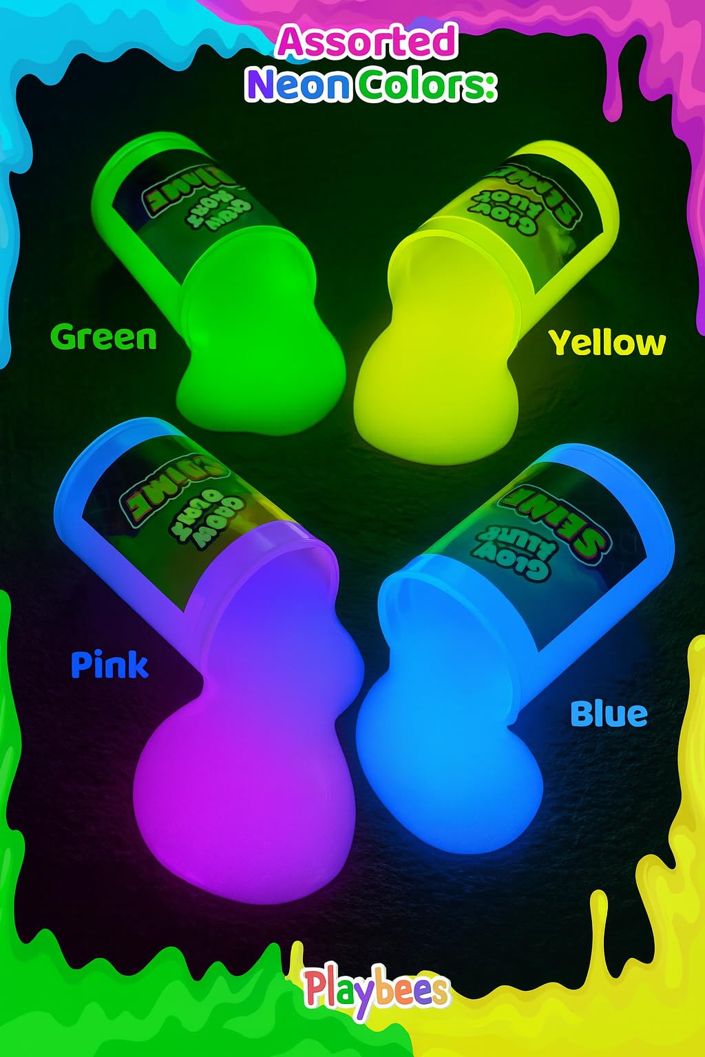 Playbees Glow in The Dark Slime – 24 Pack Neon Party Favors for Kids (Ages 5+)