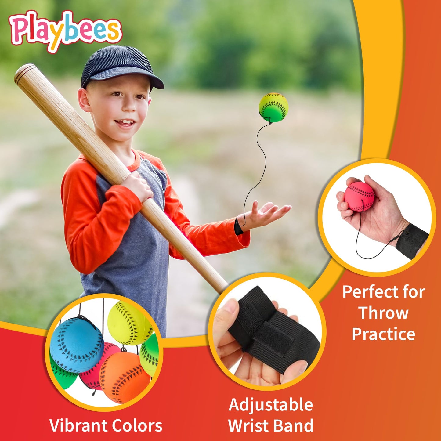 Playbees Neon Reactive Wrist Baseballs – 12 Pack for Kids’ Outdoor Practice