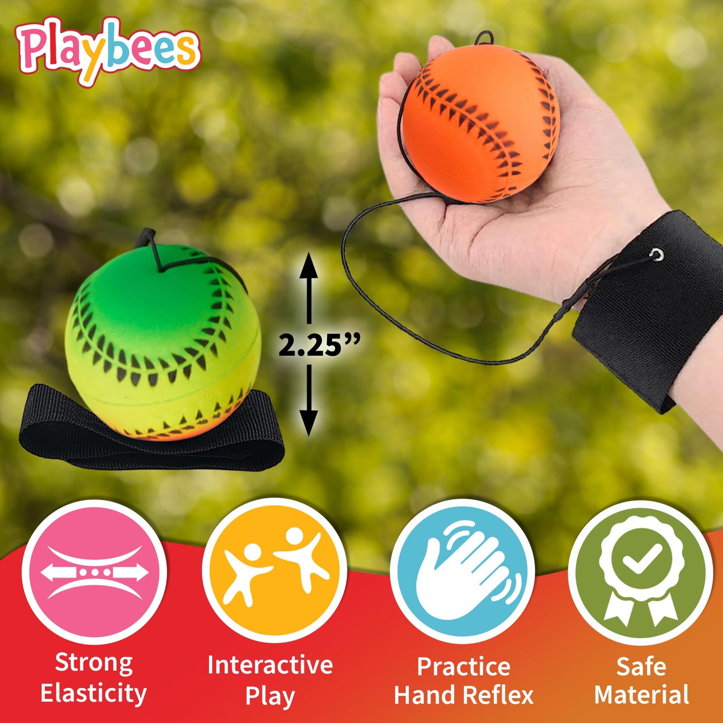 Playbees Neon Reactive Wrist Baseballs – 12 Pack for Kids’ Outdoor Practice