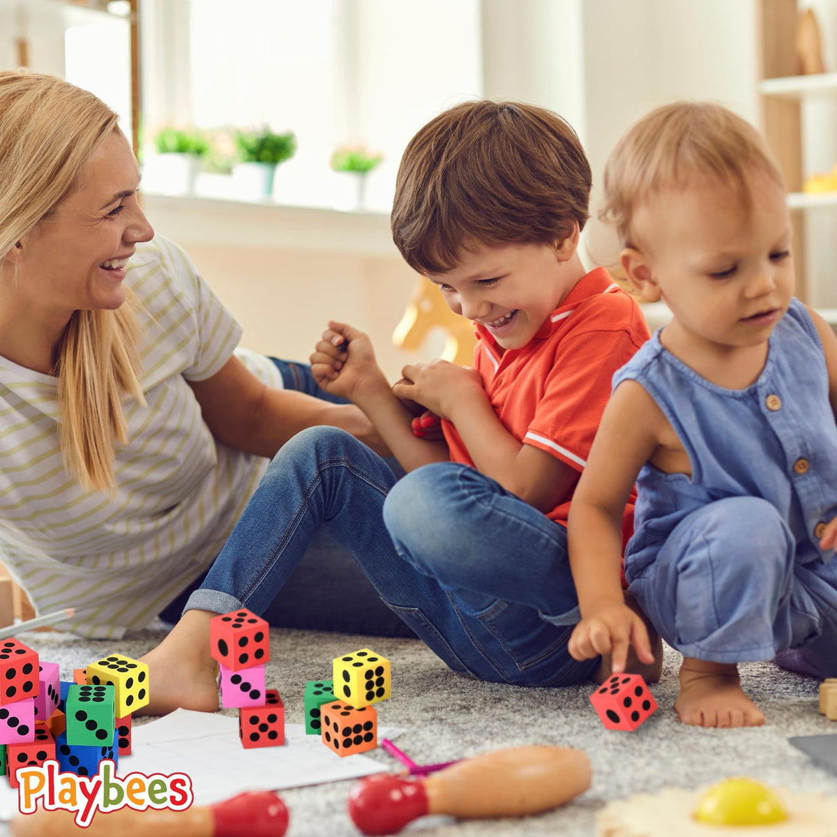 Playbees Big Foam Dice Set – 24-Pack Jumbo Colorful Classroom Dice for Math Games