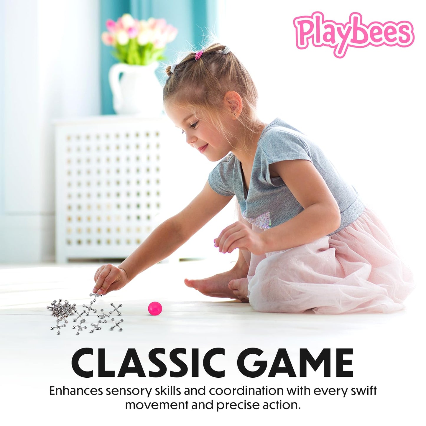 Playbees Metal Jacks Game Set – 24-Pack with Ball | Classic Jacks for Fun & Skill