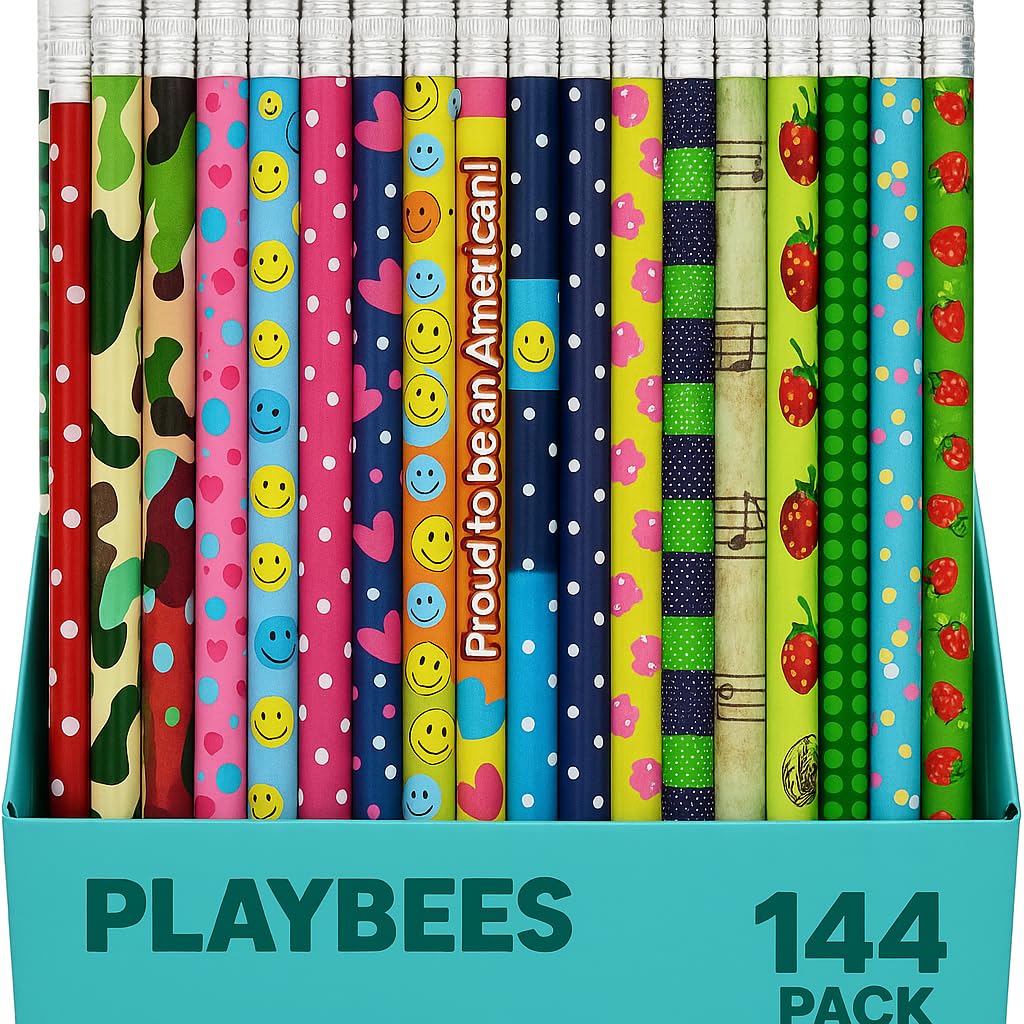 Playbees Premium HB #2 Pencils – Pre-Sharpened, Break-Resistant, Comfortable Grip | Bulk Classroom Pack