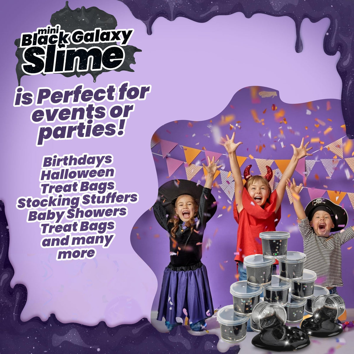 Playbees Black Nebula Slime 24-Pack | Galaxy Party Favors, Non-Sticky, Arts & Crafts
