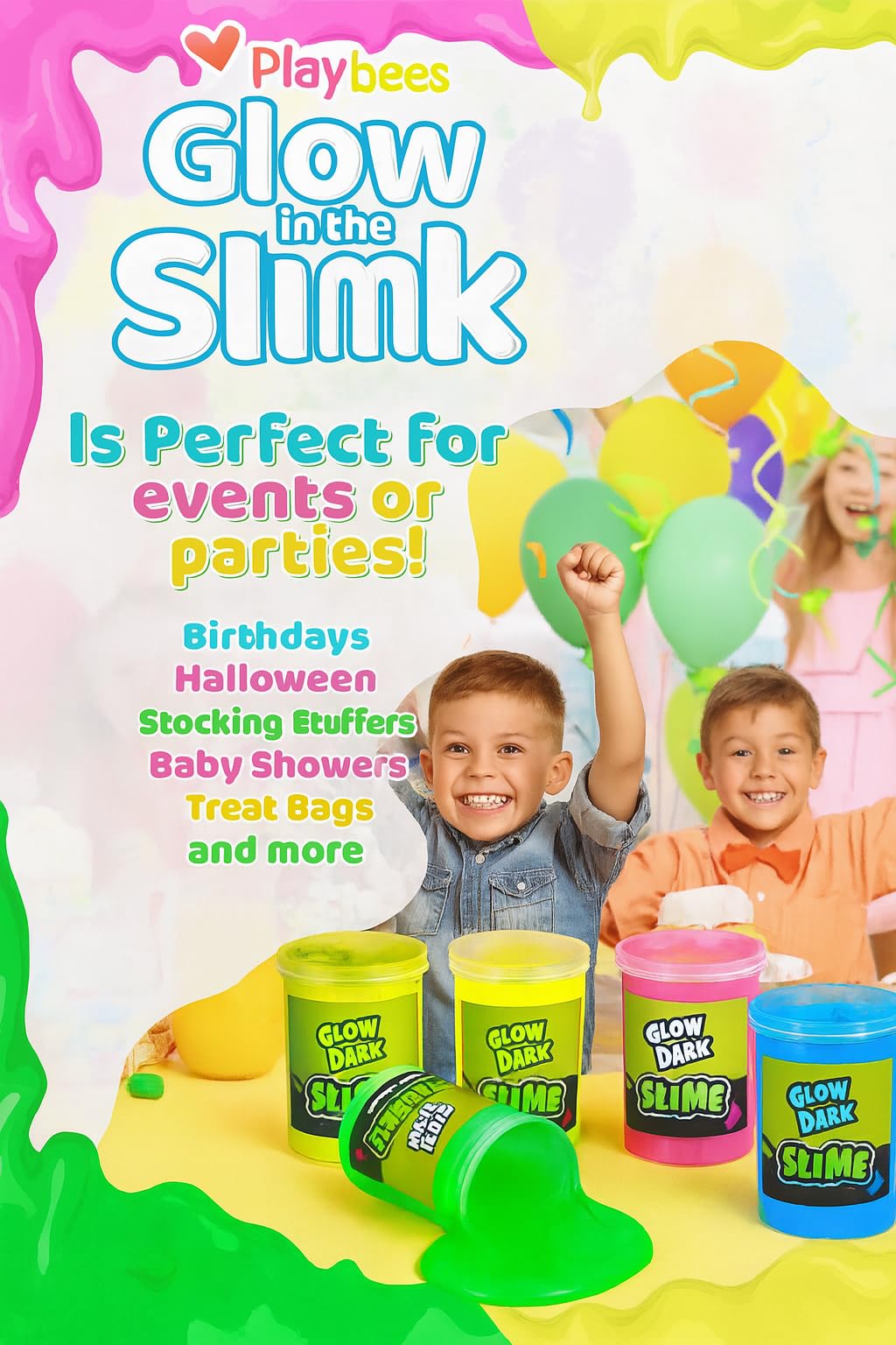 Playbees Glow in The Dark Slime – 24 Pack Neon Party Favors for Kids (Ages 5+)