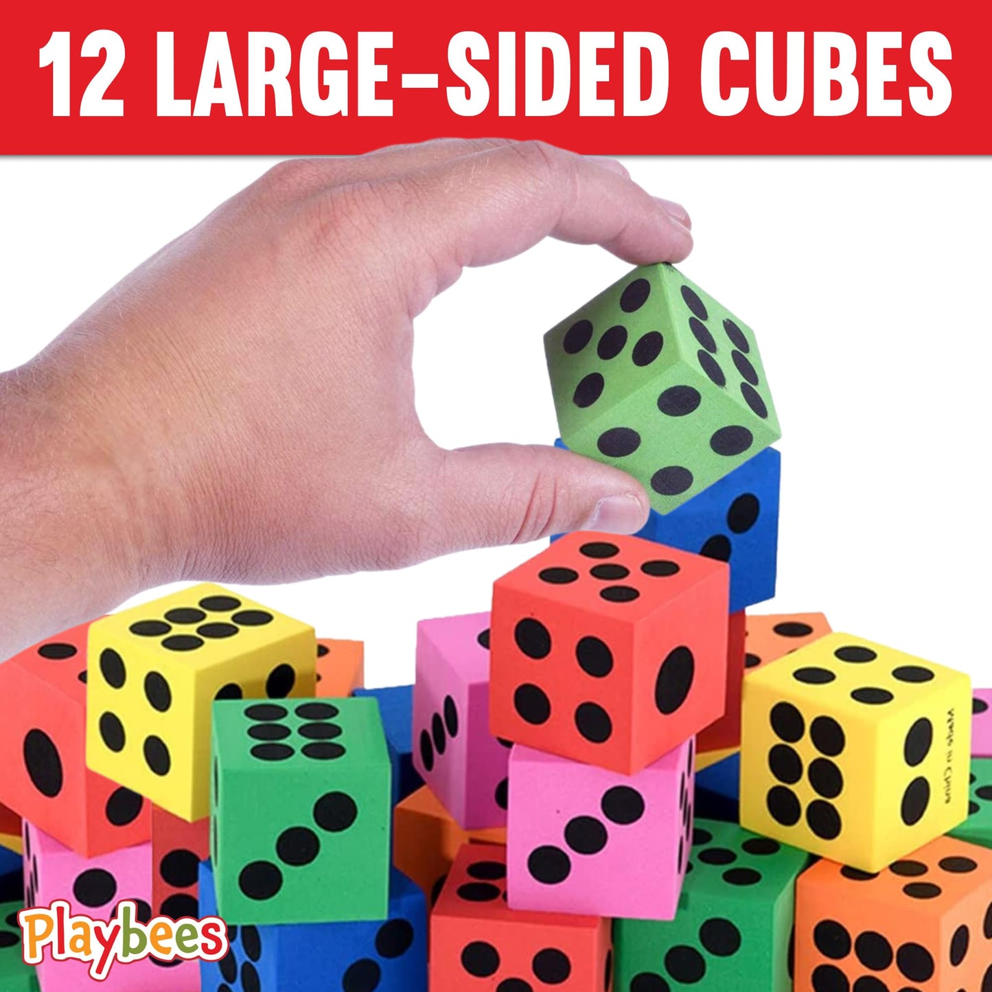 Playbees Big Foam Dice Set (12-Pack) – Jumbo Colorful Classroom & Party Dice