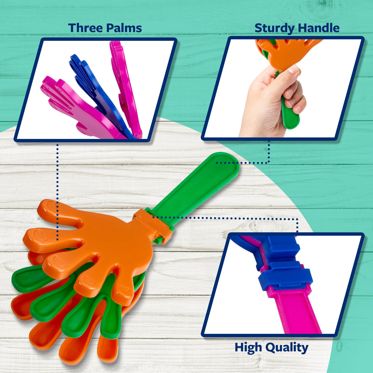 Playbees Colorful Hand Clappers 12 Pack 7-Inch Noisemakers for Parties Birthdays Graduations